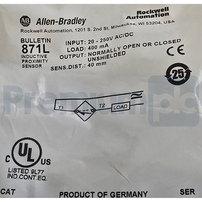 Allen Bradley 871L-B40E40-T2 /A Inductive Proximity Sensor 2-Wire 40MM NSFS