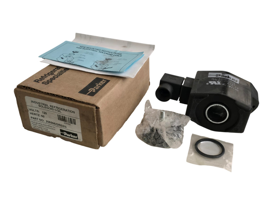 Parker 208566 Refrigeration Solenoid Coil 120V 60Hz Green LED DIN Connector NSMP
