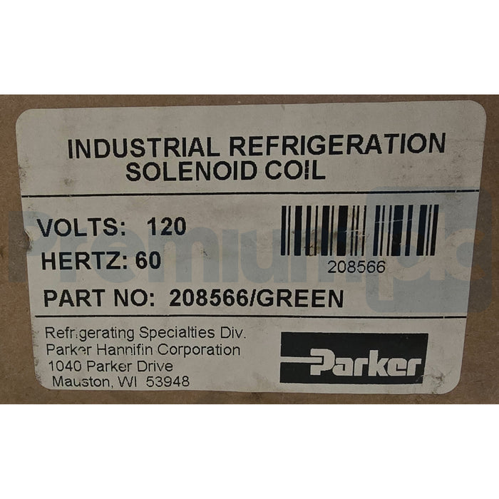 Parker 208566 Refrigeration Solenoid Coil 120V 60Hz Green LED DIN Connector NSMP