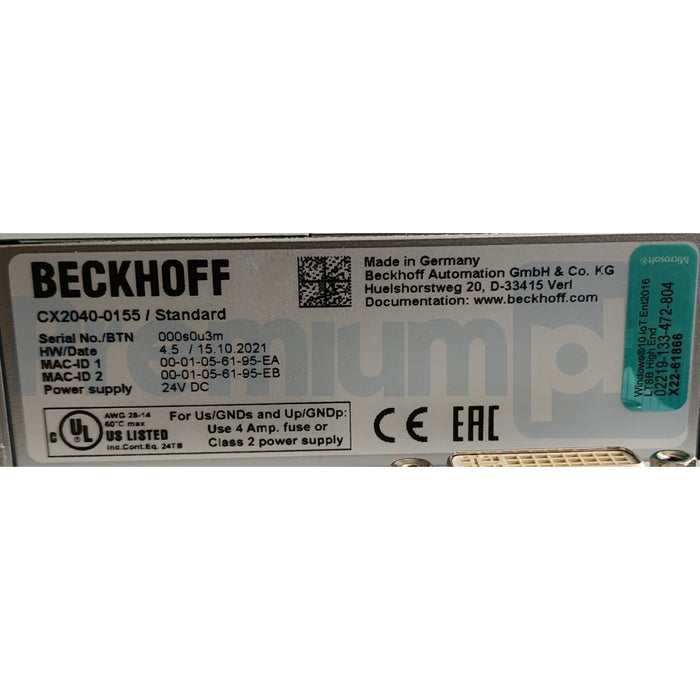 BECKHOFF CX2040-0155 / STANDARD CPU MODULE INTEL I7 2715QE 2.1GHz QUAD-CORE NSMP