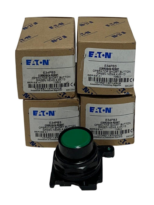4 EATON E34PB3 CORROSION RESISTANT OPERATOR PUSH BUTTONS GREEN SERIES A1 NSMP