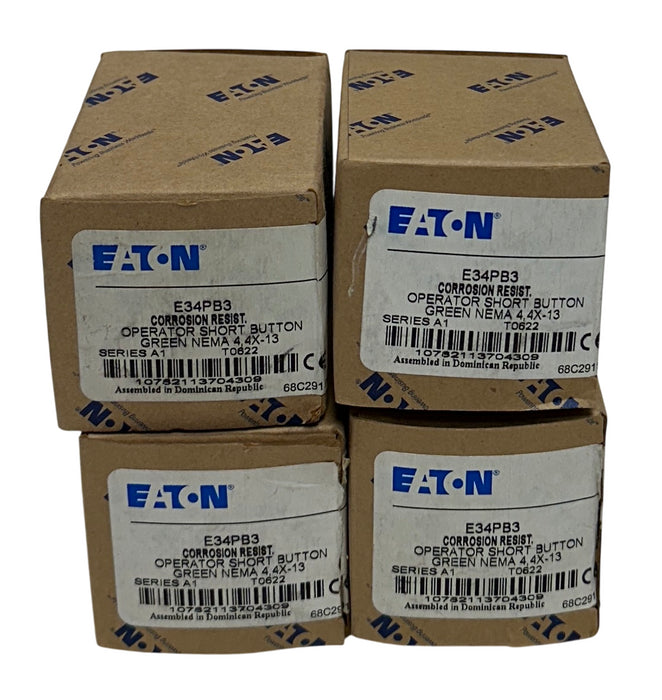 4 EATON E34PB3 CORROSION RESISTANT OPERATOR PUSH BUTTONS GREEN SERIES A1 NSMP