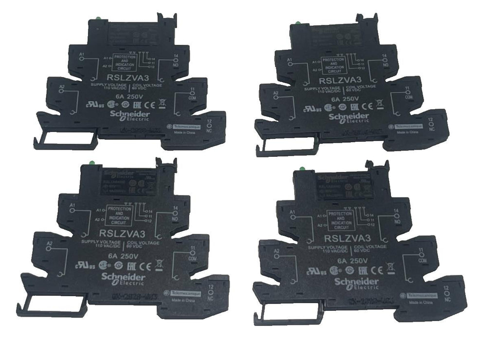 LOT OF 4 SCHNEIDER ELECTRIC RSLZVA3 RELAY + SPRING CLAMP SOCKET 6A 250V, NSNP