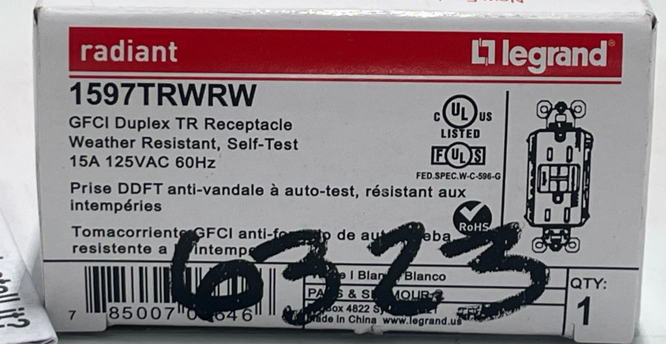 Legrand 1597TRWRW GFCI Duplex TR Receptacle weather resistant, WHITE 15A NSMP