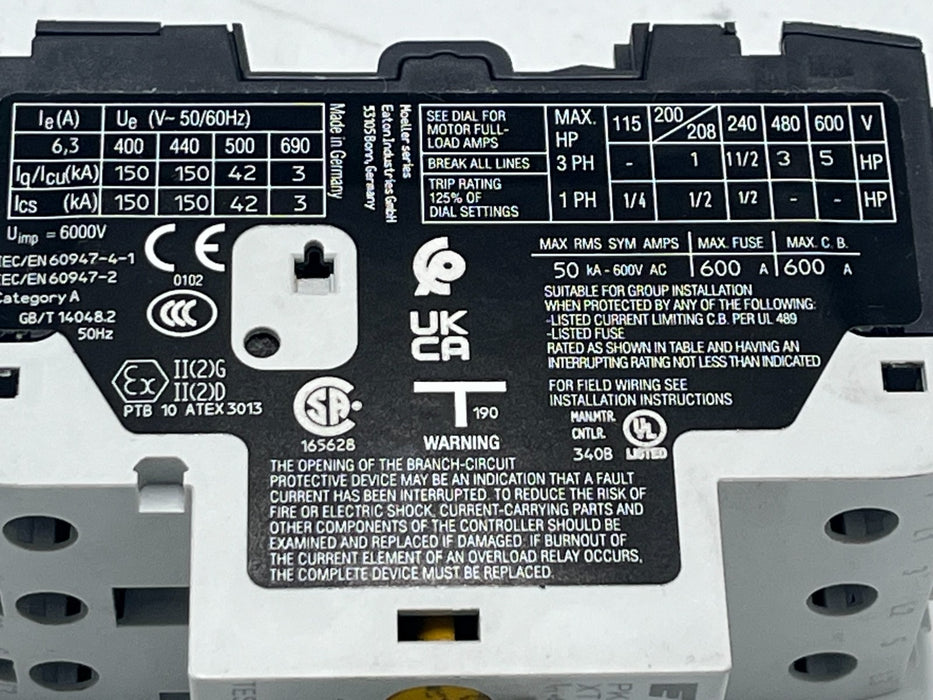 LOT OF 2 EATON XTPR6P3BC1-GR1 Manual Motor Protector, Starter / Overload Relay