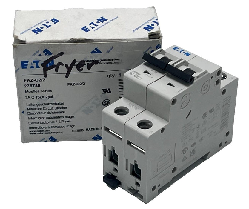 EATON FAZ-C2/2 278748 MINIATURE CIRCUIT BREAKER 2A, 2POLE, DIN RAIL MOUNT FSMP