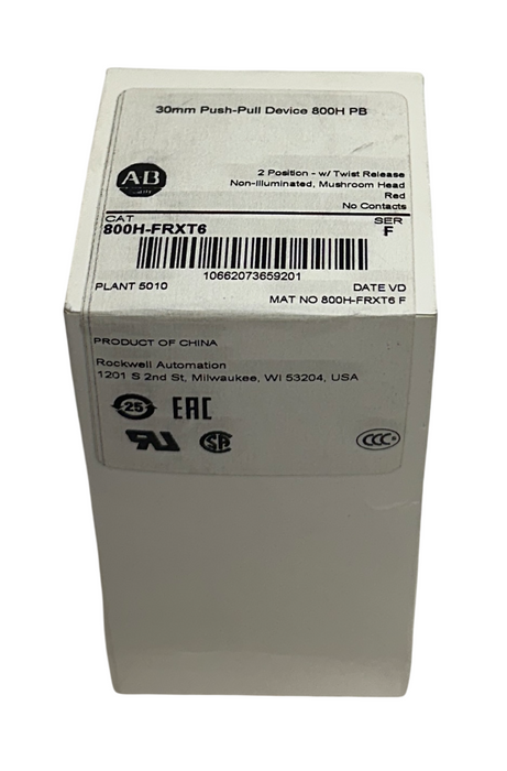 ALLEN BRADLEY 800H-FRXT6 /F 30mm PUSH-PULL BUTTON TWIST RELEASE RED 2-POS NSFS
