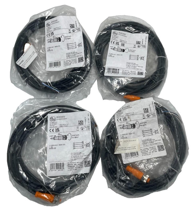 LOT OF 4 IFM ADOGH040MSS0005H04 / EVC002 FEMALE CORDSETS 5M 250VAC/300VDC NSMP