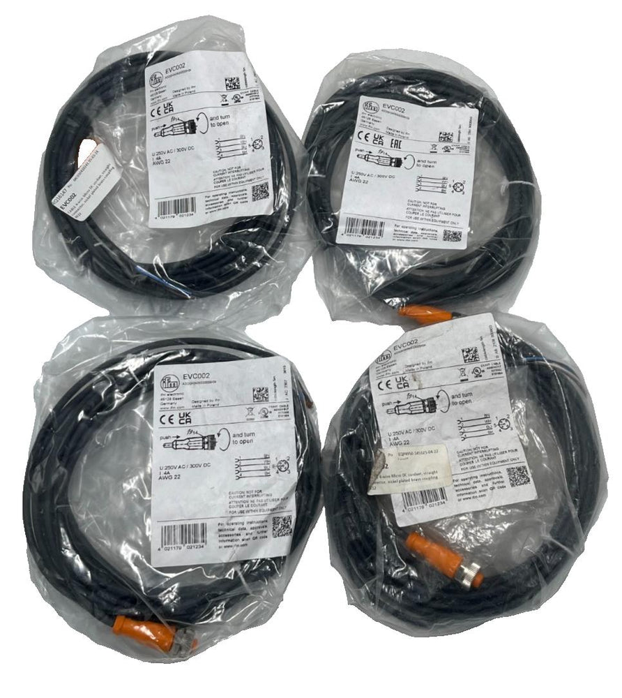 LOT OF 4 IFM ADOGH040MSS0005H04 / EVC002 FEMALE CORDSETS 5M 250VAC/300VDC NSMP