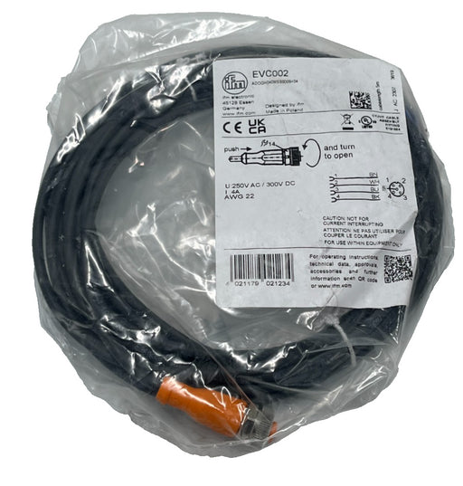 LOT OF 4 IFM ADOGH040MSS0005H04 / EVC002 FEMALE CORDSETS 5M 250VAC/300VDC NSMP