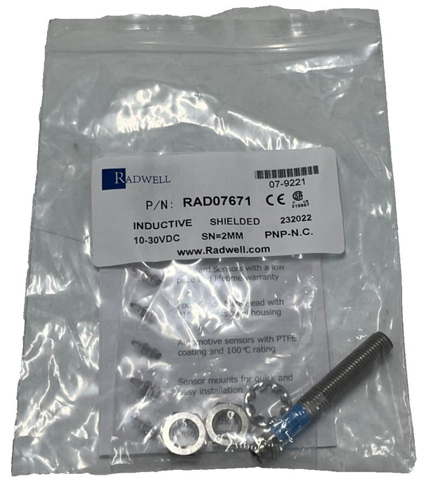 Radwell RAD07671 Proximity Sensor 8mm Shielded 2mm Range M8 QD PNP NC, NSMP
