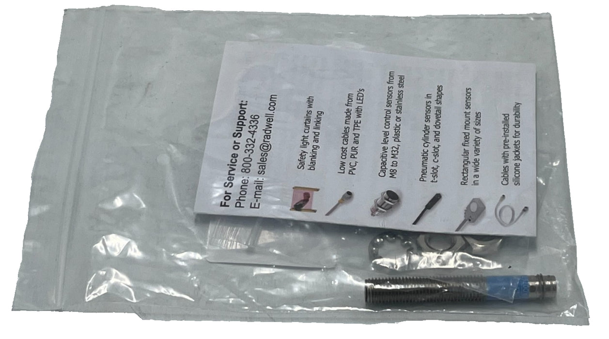 Radwell RAD07671 Proximity Sensor 8mm Shielded 2mm Range M8 QD PNP NC, NSMP