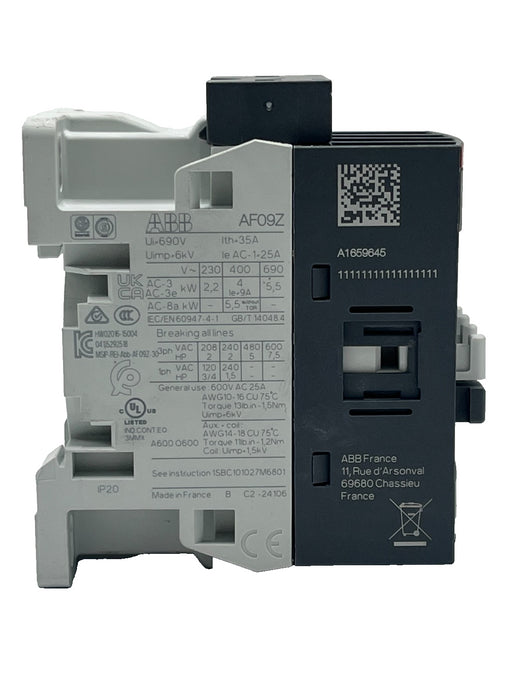 ABB AF09Z-30-10-21 Contactor 3Pole 9A 24-60VAC/DC Coil 1NO Aux NSNP