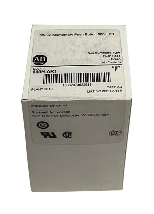 ALLEN BRADLEY 800H-AR1 /F 30mm MOMENTARY PUSH BUTTON 800H PB GREEN FLUSH NSFS