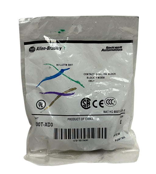 ALLEN BRADLEY 800T-XD3 /E BULLETIN 800T SHALLOW CONTACT BLOCK 10A 600V NSFS