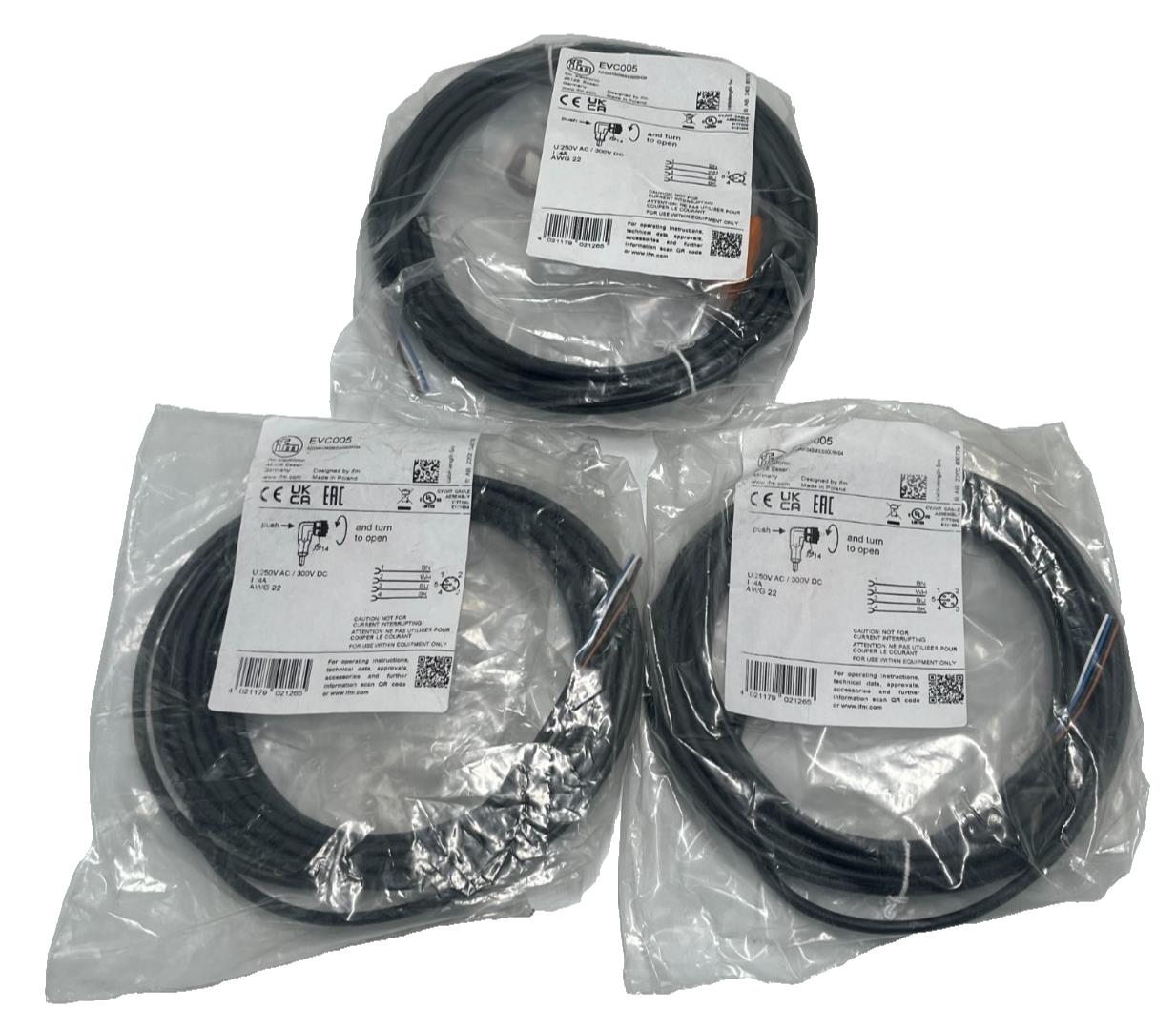 LOT OF 3 IFM Electronic EVC005 Sensor Cable Cordset M12 Male Straight 4-Pin 2m