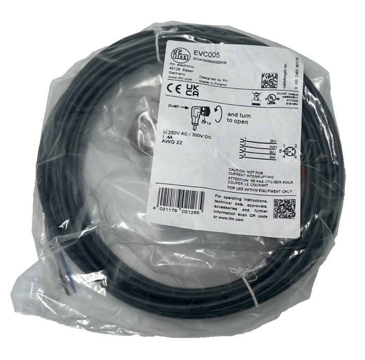 LOT OF 3 IFM Electronic EVC005 Sensor Cable Cordset M12 Male Straight 4-Pin 2m