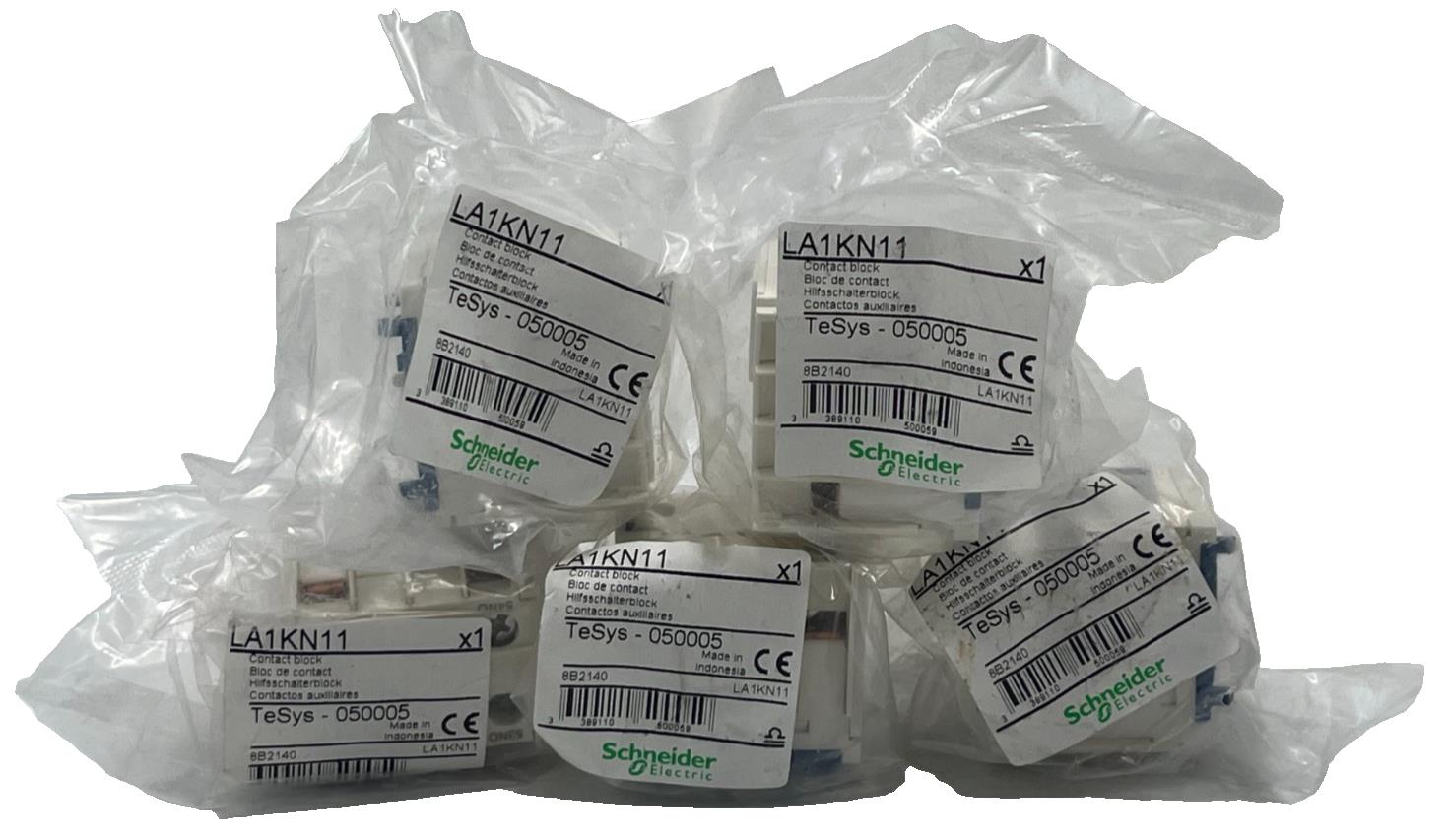 LOT OF 5 Schneider LA1KN11 Auxiliary Contact Block 1NO 1NC TeSys K Contactor