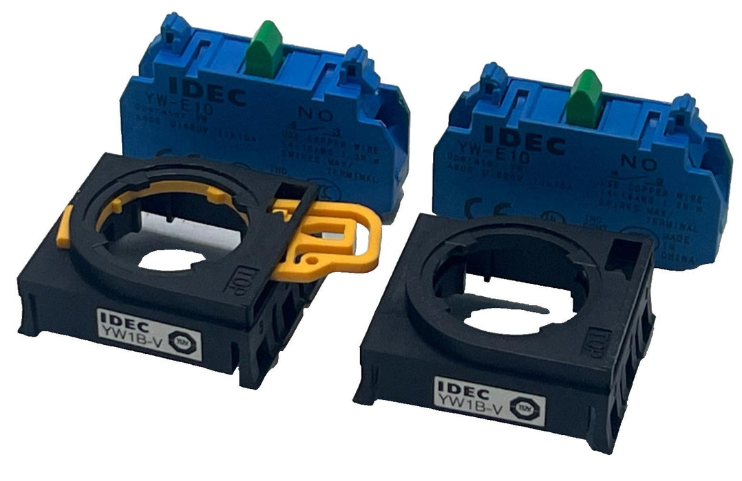 (2) IDEC YW-E10 Contact Blocks 1NO, W/ (2) YW-1B-V Selector Switch operator head