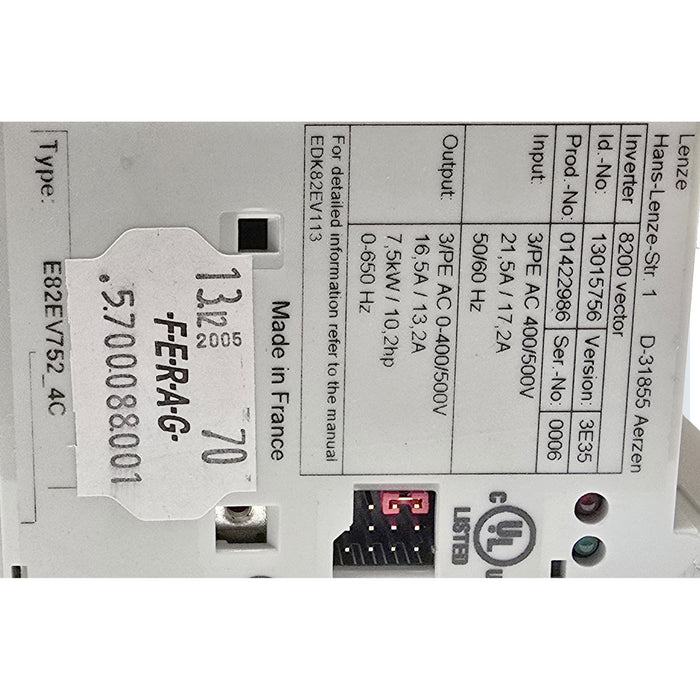 Lenze (FERAG) E82EV752K4C 8200 Vector Inverter 7.5kW 400/500V 3P 13015756 NSMP