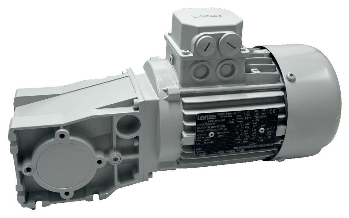 LENZE GKR03-2M VBR 071C32 Geared Motor 1.5 HP 1.1 kW 230/460V 3-Ph Helical-Worm