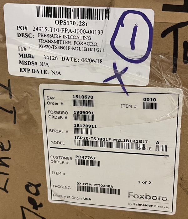 FOXBORO IGP20-TS3B01F-M2L1B1K1G1T Smart Pressure Transmitter 0-150psi HART, NSMP
