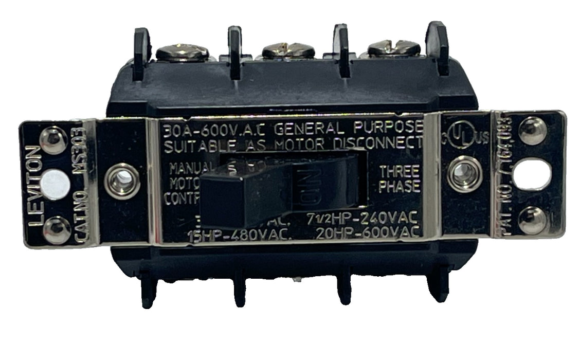 LEVITON MS303-DS Manual Motor Disconnect Switch 30 Amp 600V 3Pole 3Phase AC