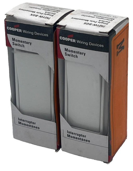 (2) EATON 7521W-BOX Momentary Switch Single Pole White 15A 120/277V AC/CA, NSMP