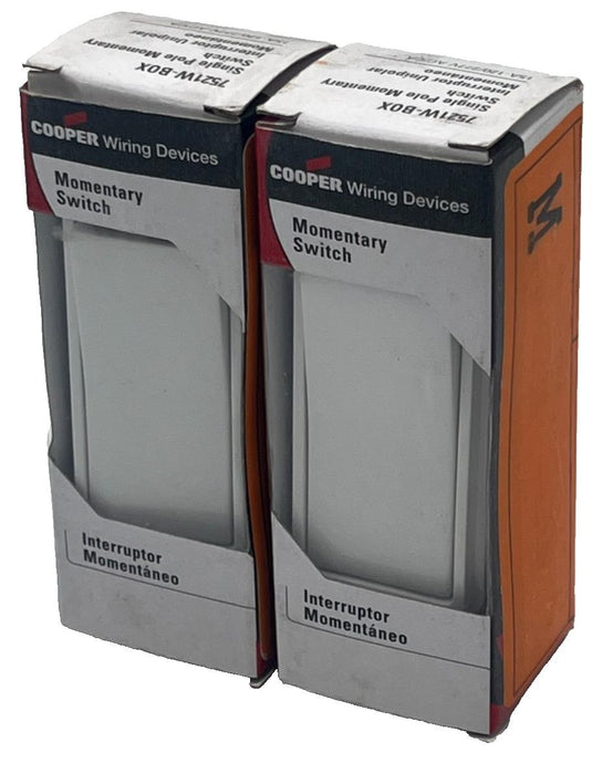 (2) EATON 7521W-BOX Momentary Switch Single Pole White 15A 120/277V AC/CA, NSMP