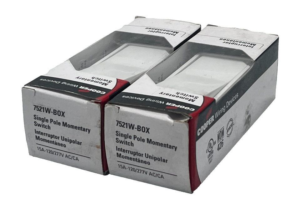 (2) EATON 7521W-BOX Momentary Switch Single Pole White 15A 120/277V AC/CA, NSMP