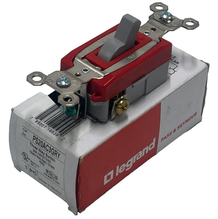 LEGRAND PS20AC3GRY 20A 120/277V 3-Way Toggle Switch Industrial Gray, NSMP