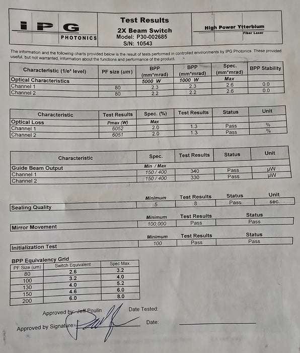 IPG Photonics P30-002685 Fiber Laser Module 2X Beam Switch P30-001226 Controller