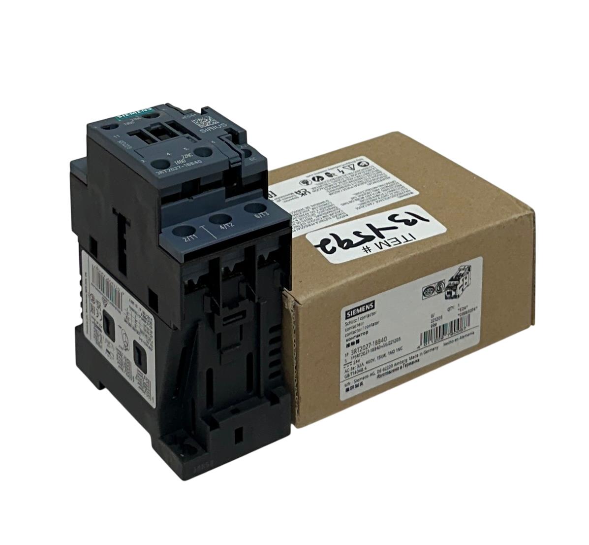 SIEMENS 3RT2027-1BB40 / 3RT20271BB40 SIRIUS IEC MAGNETIC CONTACTOR 32A 24V NSMP