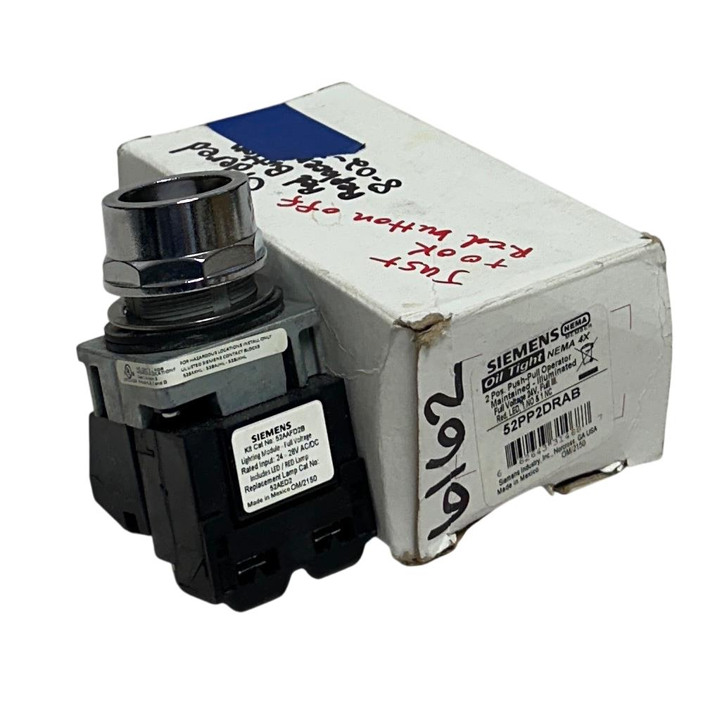 SIEMENS 52PP2DRAB Oil Tight PUSH-PULL OPERATOR PUSH BUTTON 24V RED 2-POS NSMP *