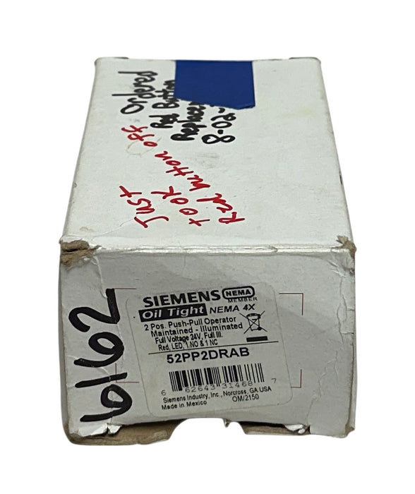 SIEMENS 52PP2DRAB Oil Tight PUSH-PULL OPERATOR PUSH BUTTON 24V RED 2-POS NSMP *