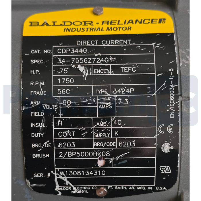 Baldor CDP3440 DC Motor 0.75HP, 1750RPM, DC, 56C, 3428P, TEFC, F1, N NSNP (read)