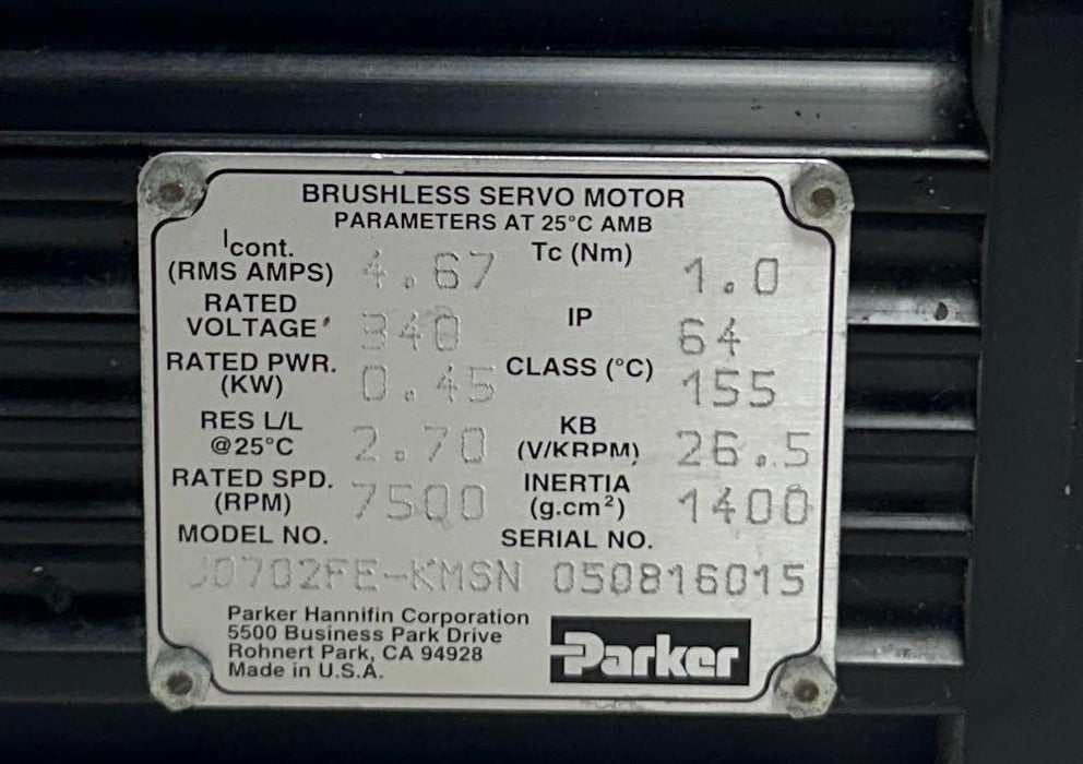 PARKER J0702FE-KMSN / J0702FEKMSN NeoMetric SERIES SERVO MOTOR 0.45kW IP64 USNP