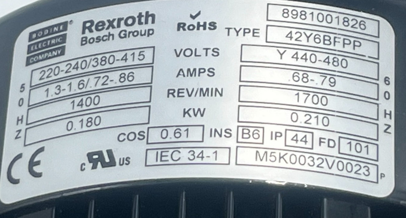 REXROTH 42Y6BFPP AC Motor 0.210kW 1700RPM 440-480V 3-Phase Industrial
