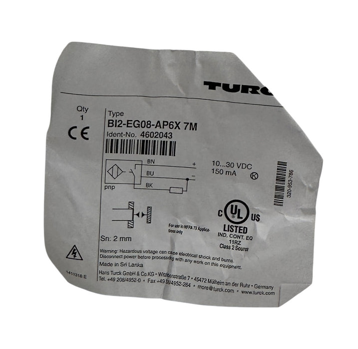 TURCK BI2-EG08-AP6X 7M / 4602043 INDUCTIVE PROXIMITY SENSOR 10-30VDC 150mA NSNP