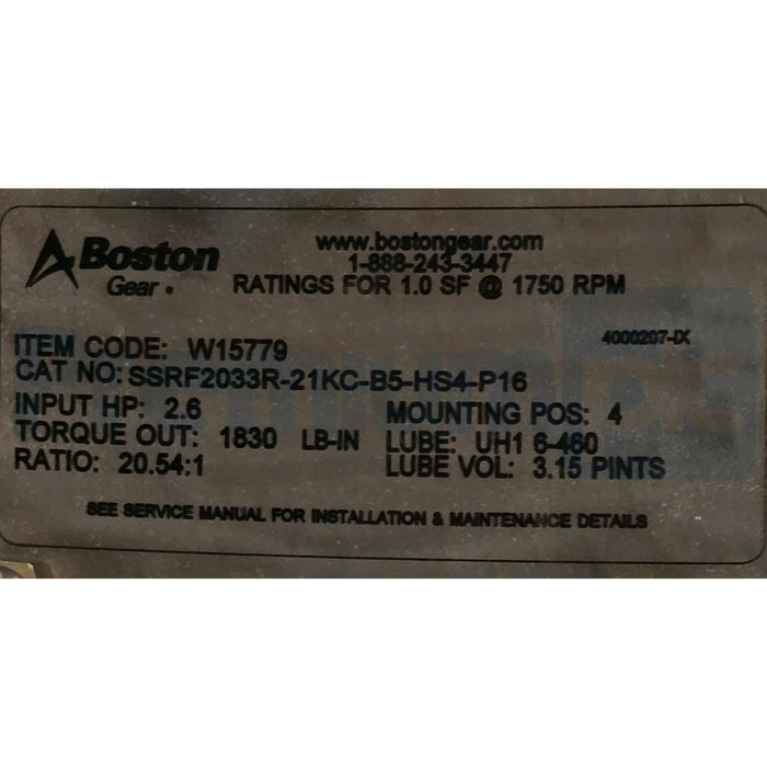 Boston Gear SSRF2033R-21KC-B5-HS4-P16 | W15779 SS2000R Washdown Gear Drive NSNP