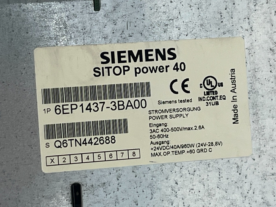SIEMENS 6EP1437-3BA00 SITOP Modular Power Supply 24VDC 40A 960W 3-Phase
