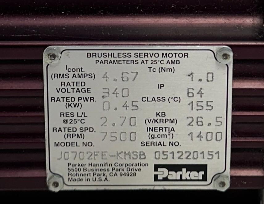 PARKER J0702FE-KMSB Gemini J-Series AC SERVO MOTOR 0.45kW 340V IP64 w/BRAKE USNP
