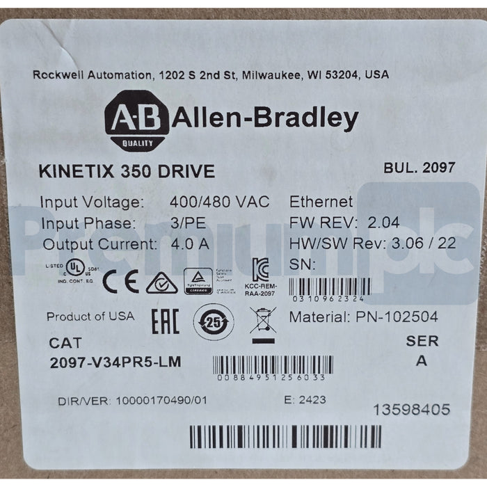 Allen-Bradley 2097-V34PR5-LM /A Kinetix 350 EtherNet/IP Servo Drive 2.0kW NSFS