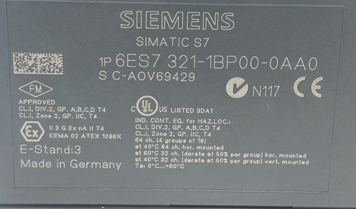 SIEMENS 6ES7321-1BP00-0AA0 SIMATIC S7-300 Digital Input Module 64DI 24V DC