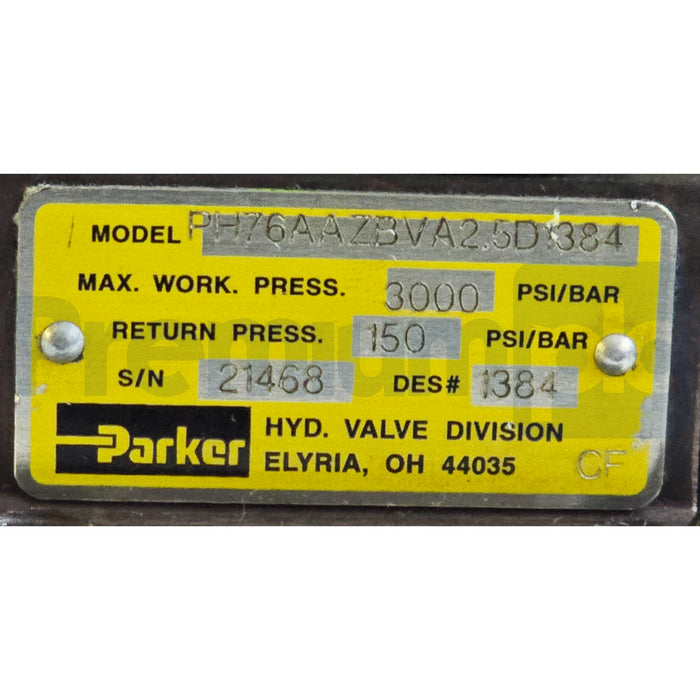 Parker PH76 Hydraulic Servo Valve PH76AAZBVA2.5D1384 2.5GPM 3000PSI D# 1384 XLNT