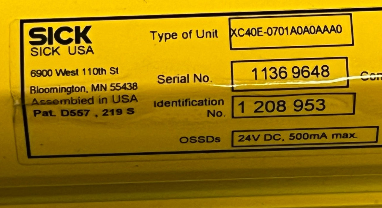 SICK C4000 Light Curtains XC40E-0701A0A0AAA0 Receiver XC40S-0701A0A00AA0 Sender