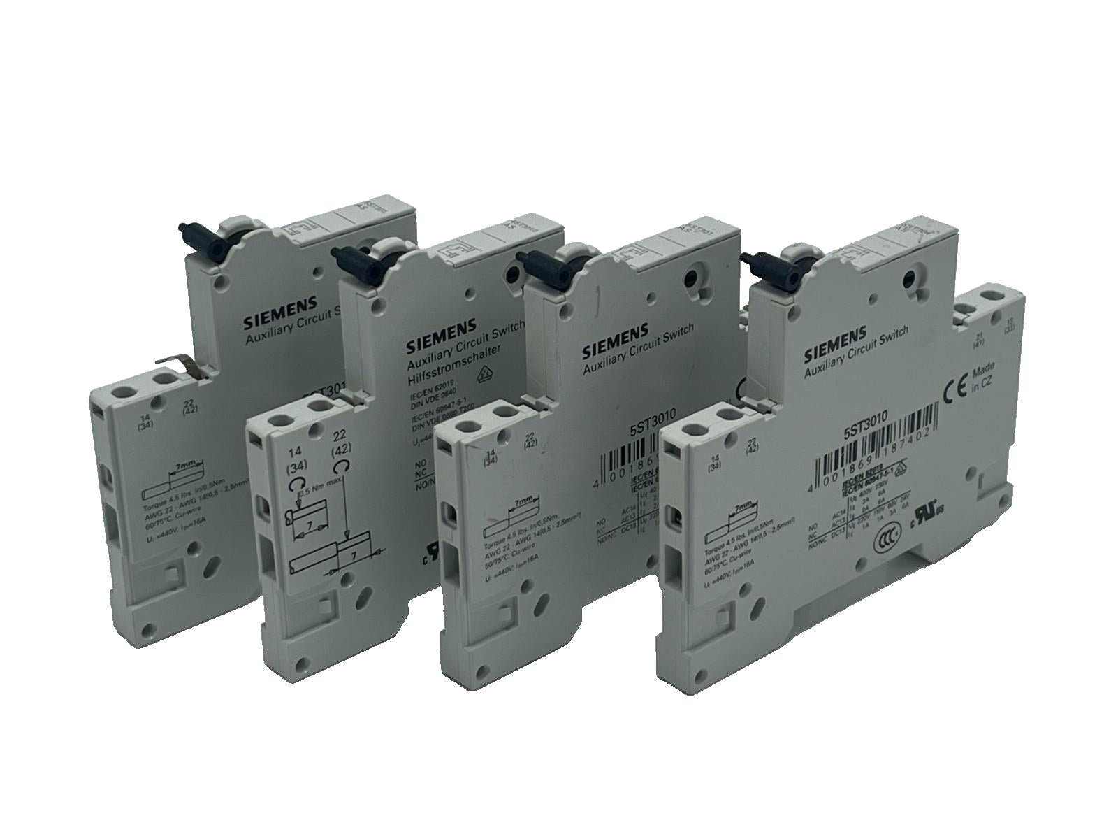 (4) Siemens 5ST3010 Auxiliary Circuit Switch 1 NO + 1 NC - Mini Circuit Breaker