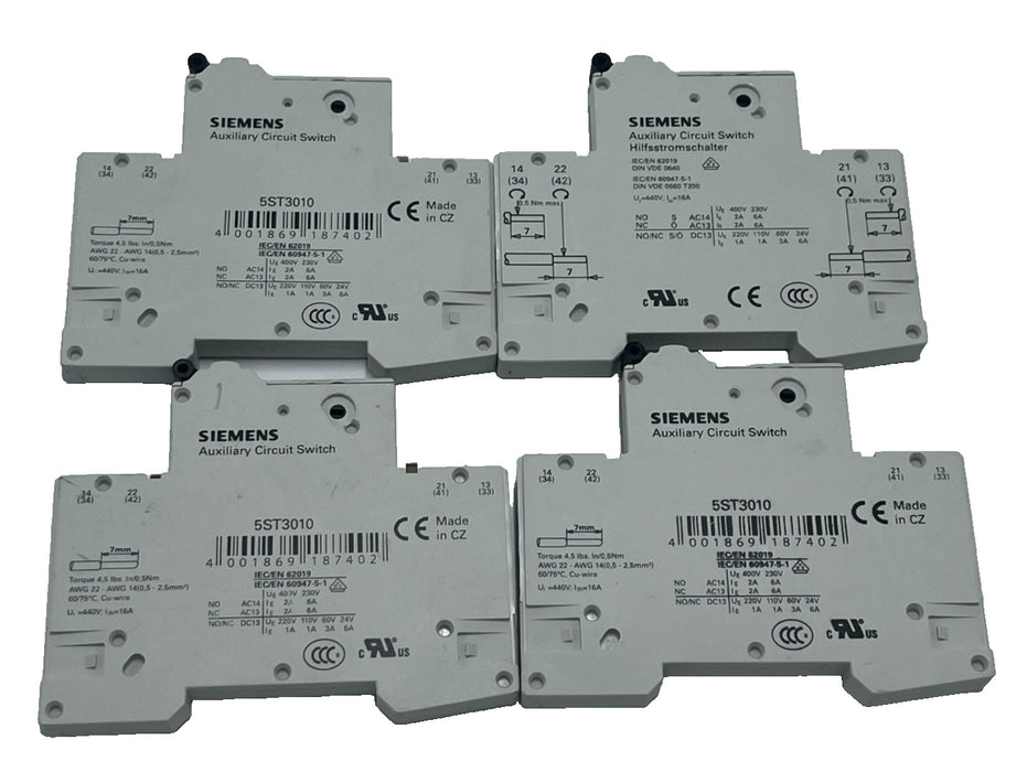 (4) Siemens 5ST3010 Auxiliary Circuit Switch 1 NO + 1 NC - Mini Circuit Breaker