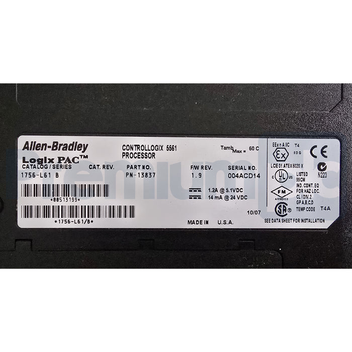 Allen Bradley 1756-L61 /B ControlLogix 5561 Processor 2MB Memory RS-232 NSMP