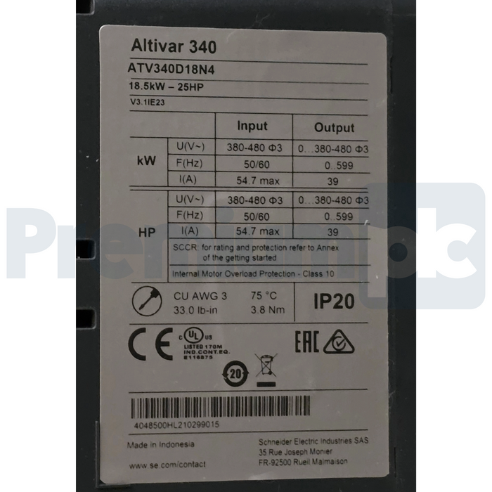 Schneider Electric ATV340D18N4 Altivar ATV340 AC Speed Drive 18kW/22kW 480V NSMP